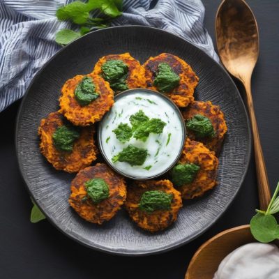 Sweet Potato & Spinach Tikki with Mint Yogurt Dip