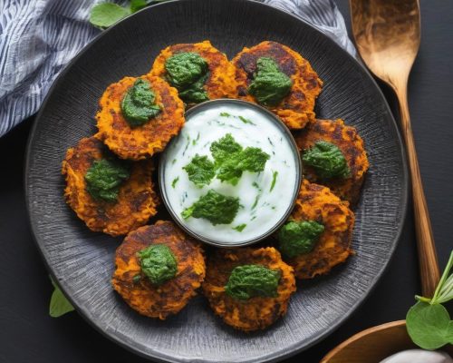 Sweet Potato & Spinach Tikki with Mint Yogurt Dip